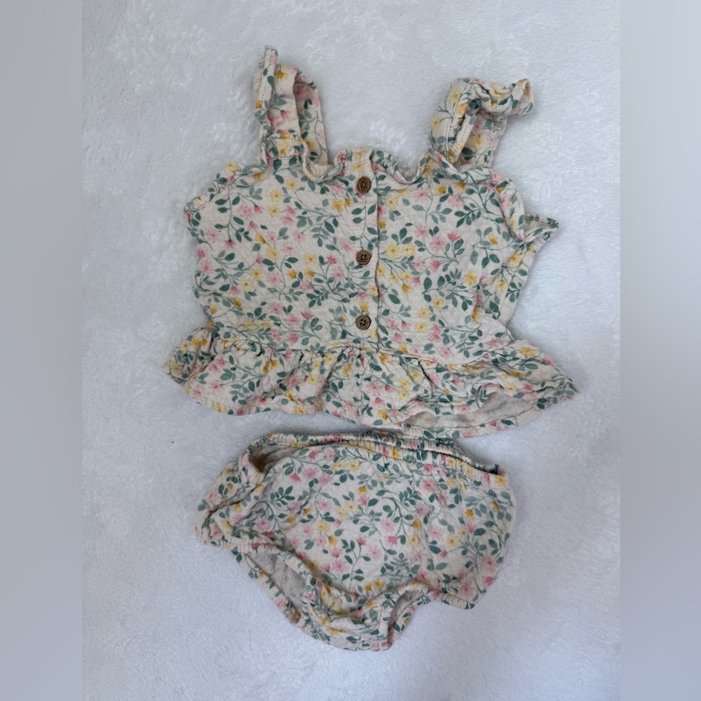 cloud island 6-9m Floral Ruffle Baby Two-Piece in Pink, Yellow & Green